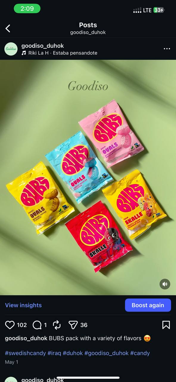Goodiso Instagram post with BUBS candy bags